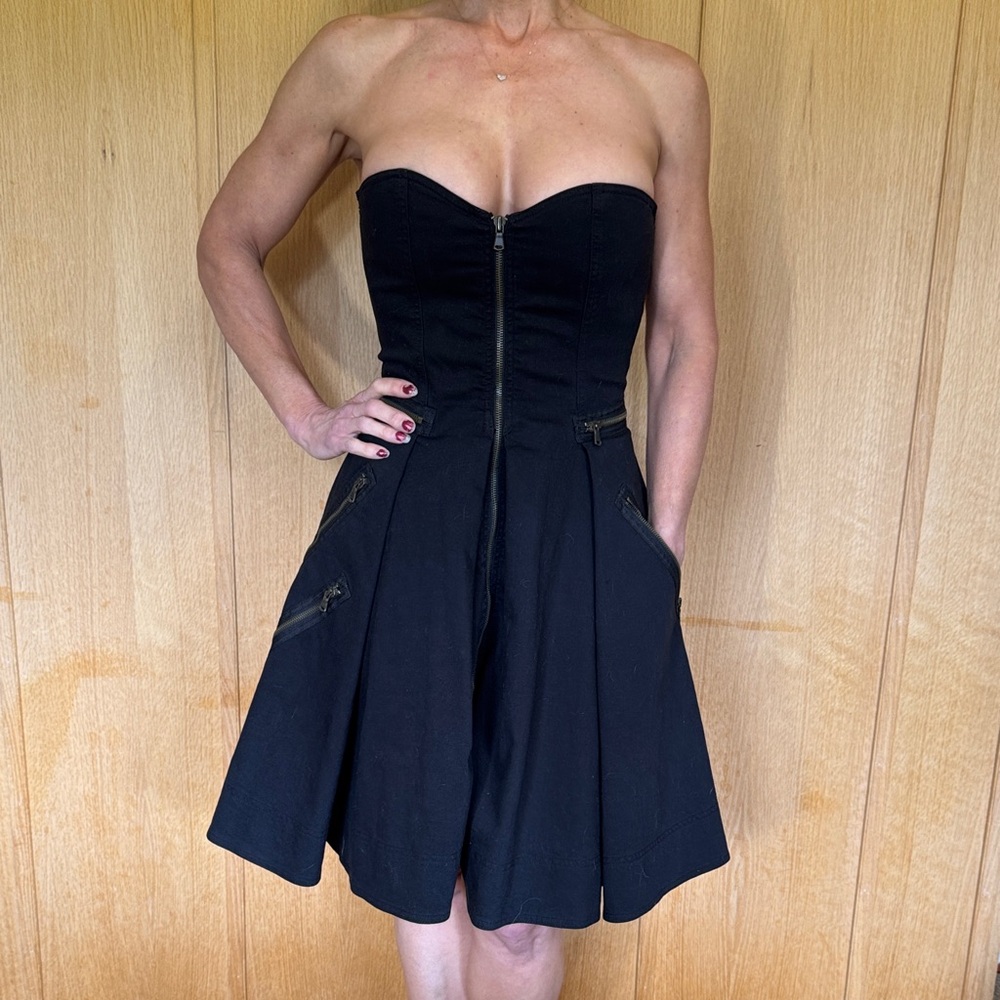 Marc By Marc Jacobs Black Strapless Dress with Zipper Accents
